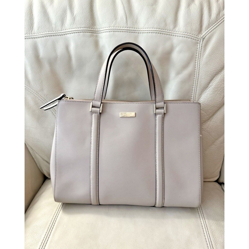 Kate Spade Satchel Bag Newberry Lane Loden Leather Large Top Handle  Gray Purple